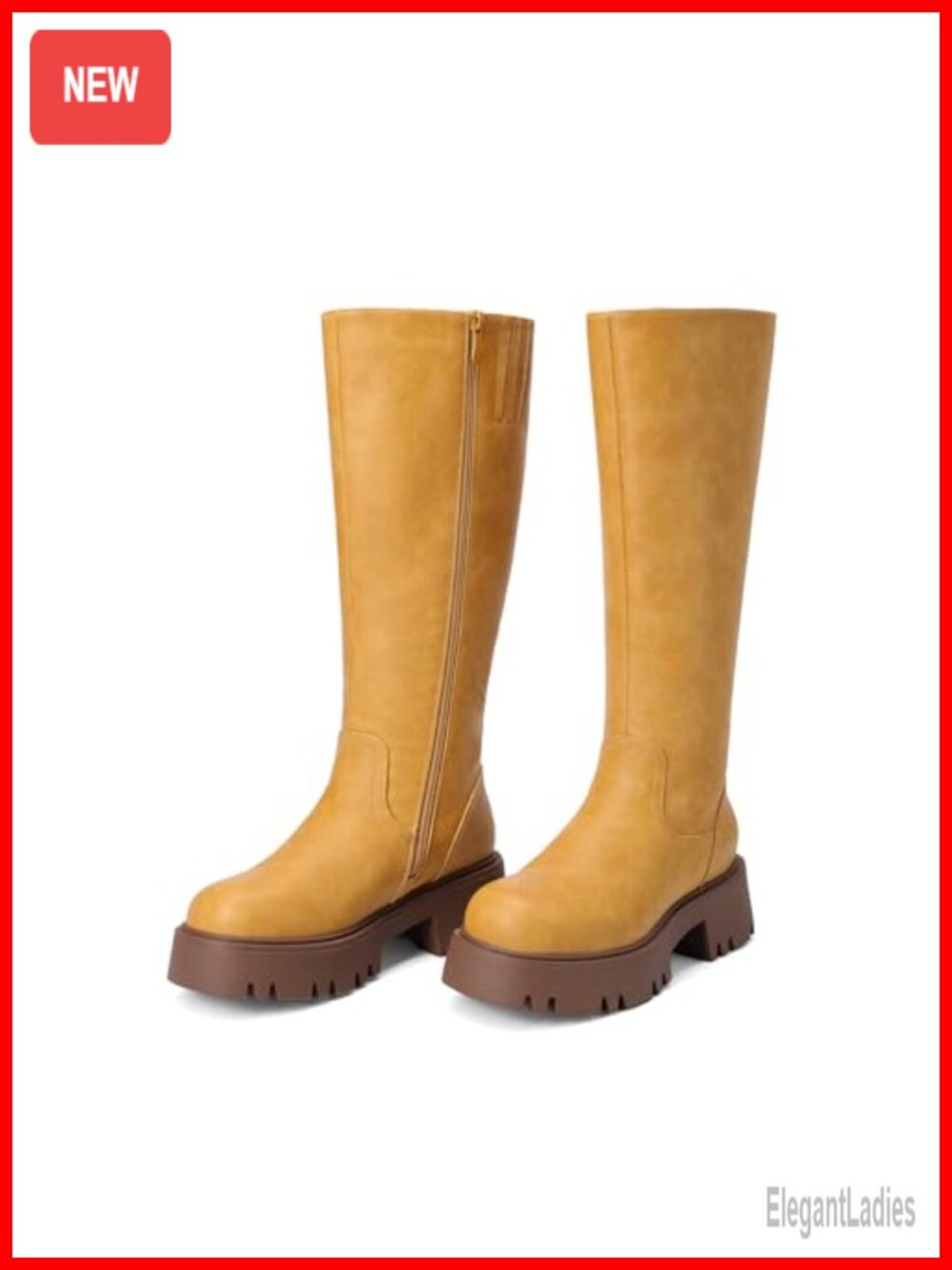 Knee-High Platform Chunky Boots Faux Leather Side Zip Women's - Picture 5 of 6